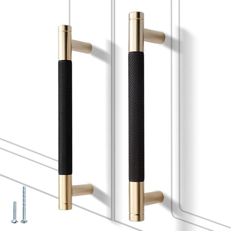 12 Pack 5 Inch 128 Mm Knurled Cabinet Handles Cabinet Pulls Aluminum Handles Pulls Gold and Black Oxidation Finish with Diamond Pattern 6" Length (5" Hole Center)