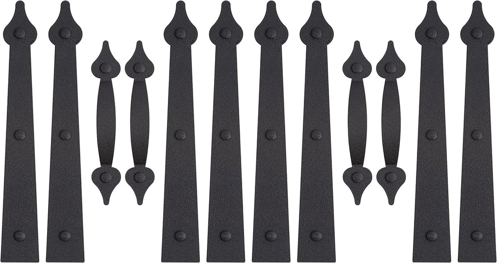Decorative Magnetic Garage Door Hinges Hardware, 12 Pieces Garage Door Accents Attractive Curb Appeal Faux Gate Hinges Handles Decor Hardware Kit, Black
