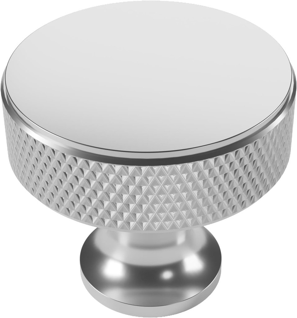 Alzassbg 10 Pack Polished Chrome Cabinet Knobs, 1.2 Inch(30.5Mm) Diameter Knurled round Cabinet Knobs Kitchen Cabinet Handles Hardware for Carbinet and Drawer AL6067CP