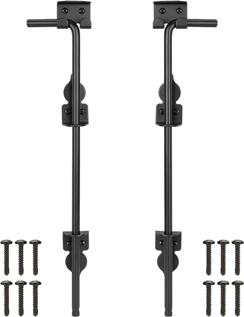 18 Inch Cane Bolt Gate Drop Rod Heavy Duty Gate Hardware, Gate Ground Latch for Wooden Fences, Metal Gates Doors Stopper for Gate Ground, Wrought Iron Gate Latches, Black Finish(2 Pack)
