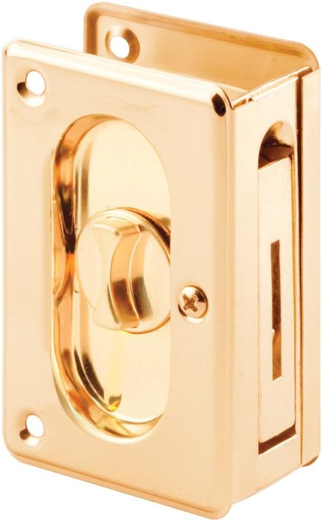 Prime-Line N 7365 Pocket Door Privacy Lock with Pull - Replace Old or Damaged Pocket Door Locks Quickly and Easily – Polished Brass, 3-3/4” (Single Pack)