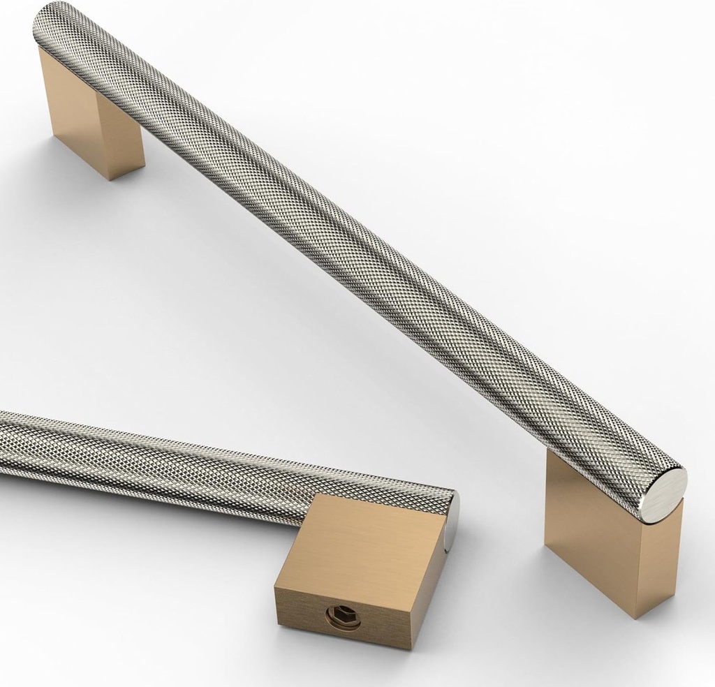 Asidrama 10 Pack 7 Inch(177Mm) Satin Nickel and Champagne Bronze Cabinet Pulls Knurled Cabinet Handles Kitchen Cabinet Hardware Cupboard Handles Drawer Pulls