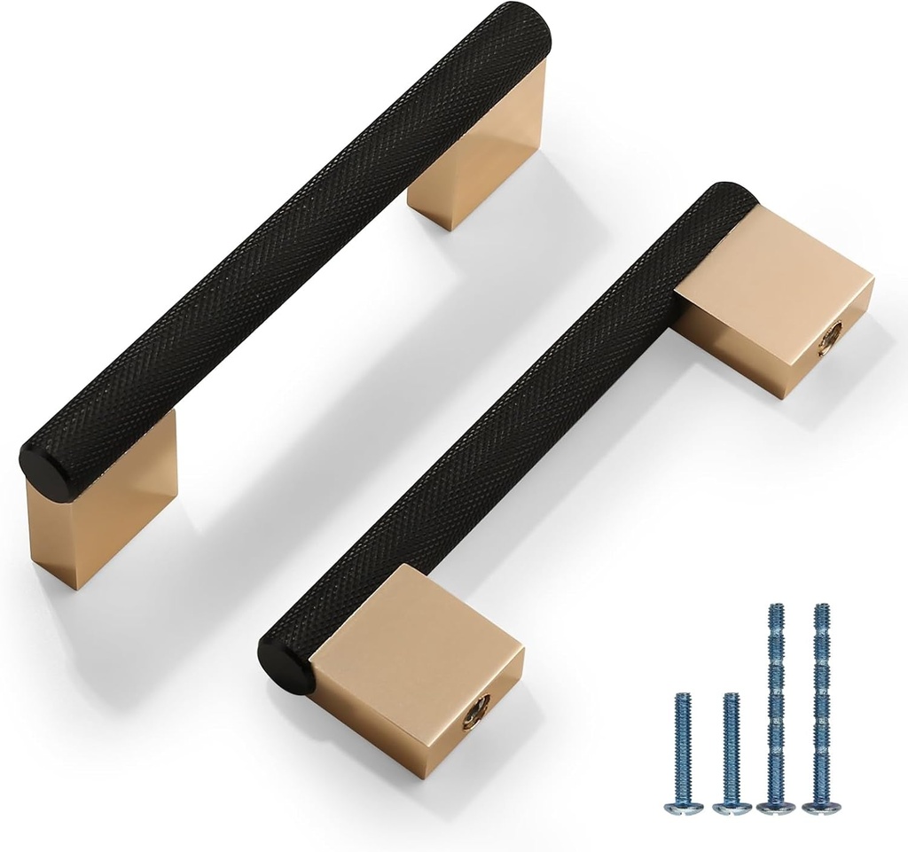 10 Pack 3.75 Inch Hole Center(96Mm) Black and Gold Knurled Cabinet Pulls Kitchen Cabinet Handles Cupboard Pulls Cabinet Hardware Drawer Pull
