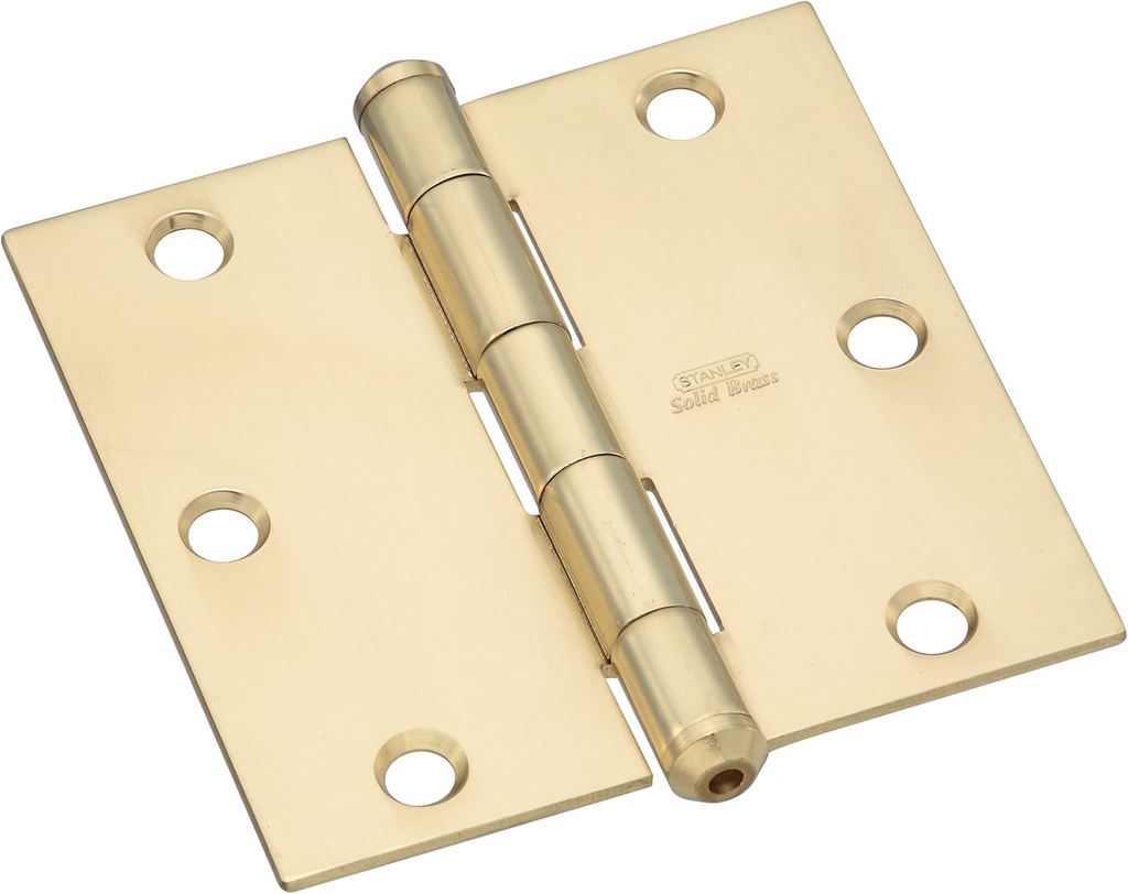 Stanley Hardware S083-800 749 Solid Brass Square Corner Residential Hinge Box Pack in Bright Brass, 2 Pack