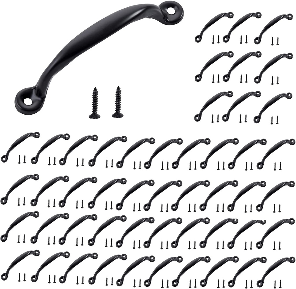 HOME MASTER HARDWARE 4-7/8 Inch Cabinet Pull Handle 50 Pack, Door Pulls for Wooden Kitchen Furniture, Closet, Drawer, Barn Door Hardware, Gate Handles Black Finish with Screws