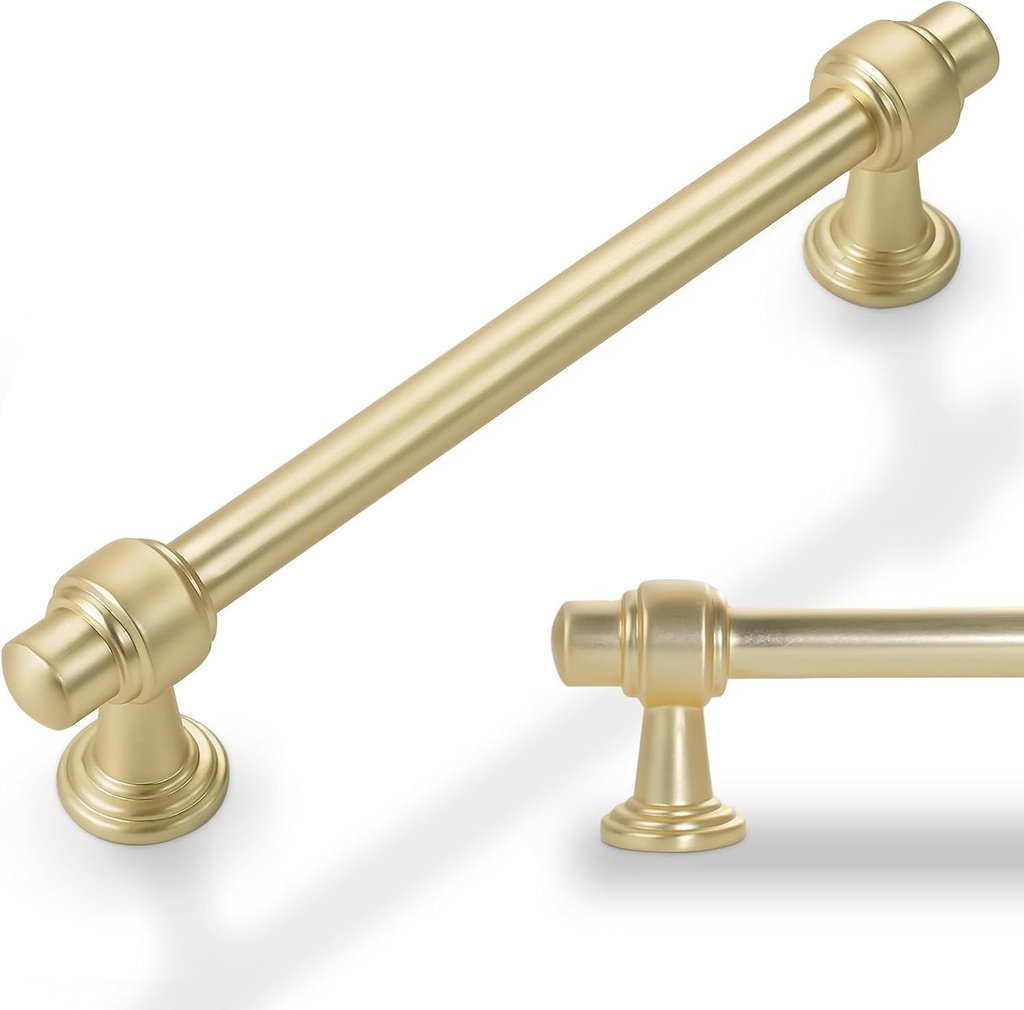 10 Pack Brushed Gold Cabinet Pulls 5 Inch Hole Centers Kitchen Cabinet Handles Zinc Alloy Gold Drawer Pulls Solid Cabinet Hardware