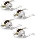 Contemporary Satin Nickel Passage Modern Door Lever Hardware (Hallway/Closets), Keyless Unlocking Wave Style Drop Interior Door Handle Set, Home or Office Use, Reverisable Door Locks 4 Pack