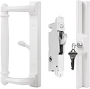 White Patio Door Handle Set with Cylinder Lock,Suitable for Replacement Sliding Patio Doors Lock 3-15/16”Screw Hole Spacing.Choices 20002Series Patio Glass Sliding Door.
