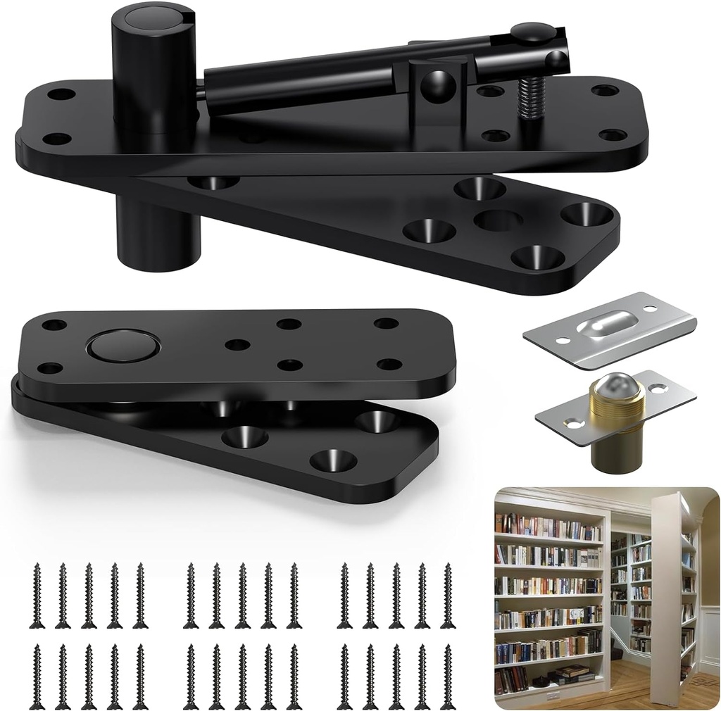 Pivot Hinge, Heavy Duty Hidden Door Hinge for Wood Secret Door, Pivot Door Hardware for Hidden Door Bookcase, 360 Degree Rotation Stainless Steel Invisible Pivot Hinge System – Black