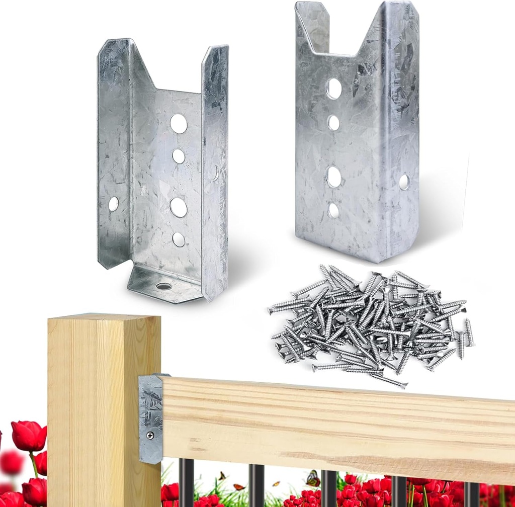 Lukloy 2X4 Brackets for Wood Rail, 20 Pack Fence Brackets Repair Kit Galvanized, Deck Railing Bracket Connectors for 2"×4"(Actually 1.5"X3.5") Wood Post, Includes 140PCS 304 Stainless Steel Screws