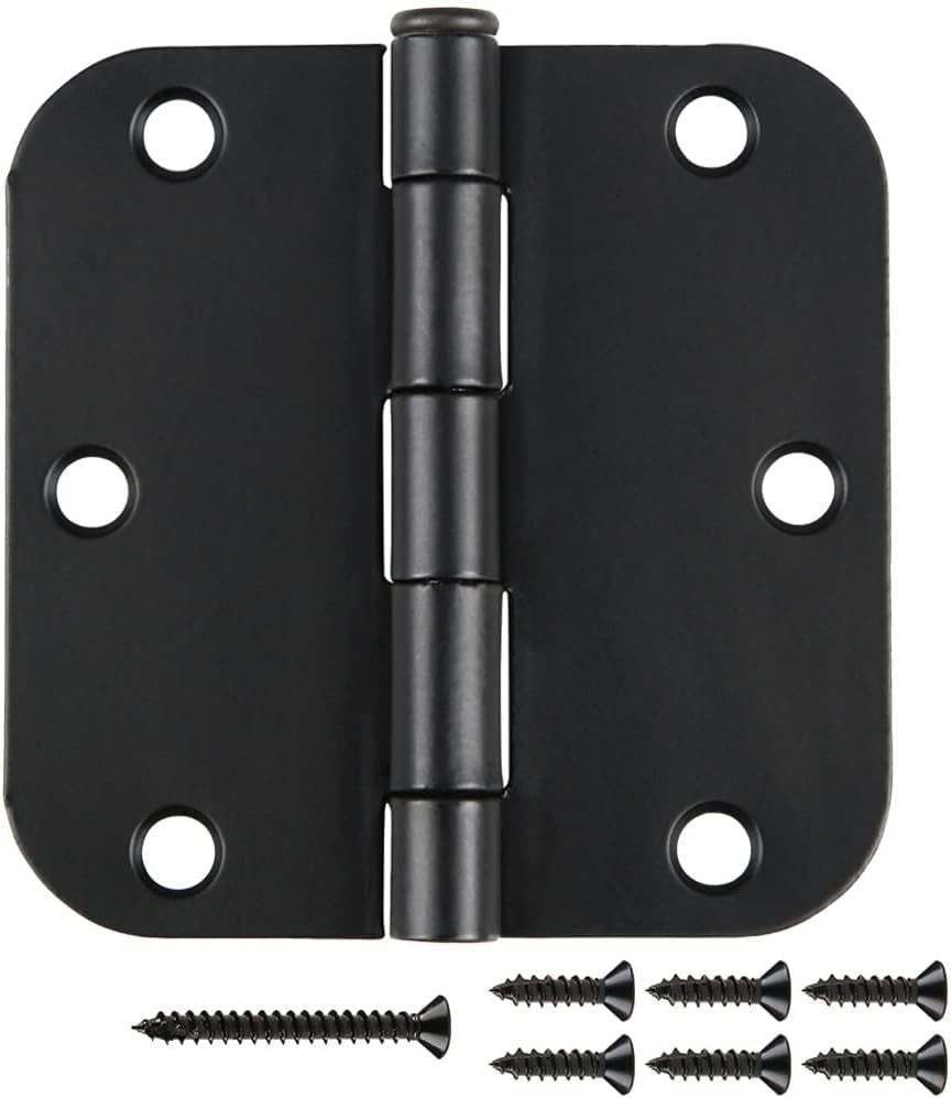 30 Pack Matte Black Door Hinges 3.5 X 3.5 Inch, Rounded Interior Door Hinges with 5/8"Radius, Heavy-Duty Black Hinges for Doors Standard Bedroom Office Door Hardware Removable Pin,Farmhouse,Shed,Gate