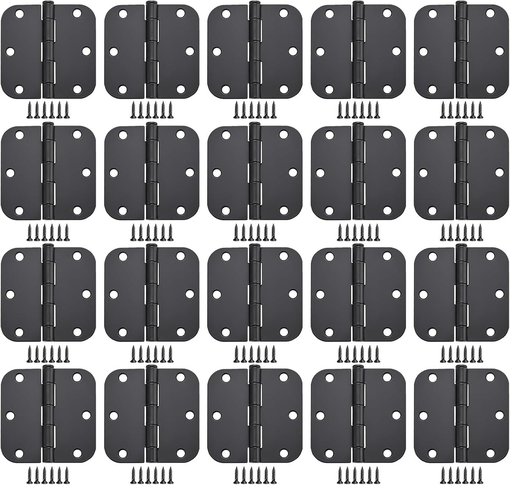 Matte Black Door Hinges 20 Pack 3.5X3.5 Inch Interior Door Hinges for Doors Rounded 5/8"" Radius Corners Iron Hinge Door round Hinge Hardware, 3.5*3.5In