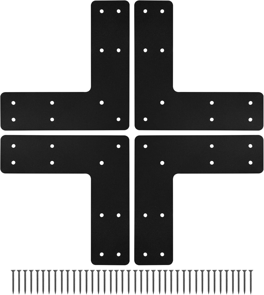 10X10 L Post Bracket 4PCS, L Flat Mending Plate for Wood 4X4,6X6 Lumber, Black Powder Coated Heavy Duty Pergola Brackets,L Beam Bracket, L Truss Bracket,L Shape Post to Beam Connectors…