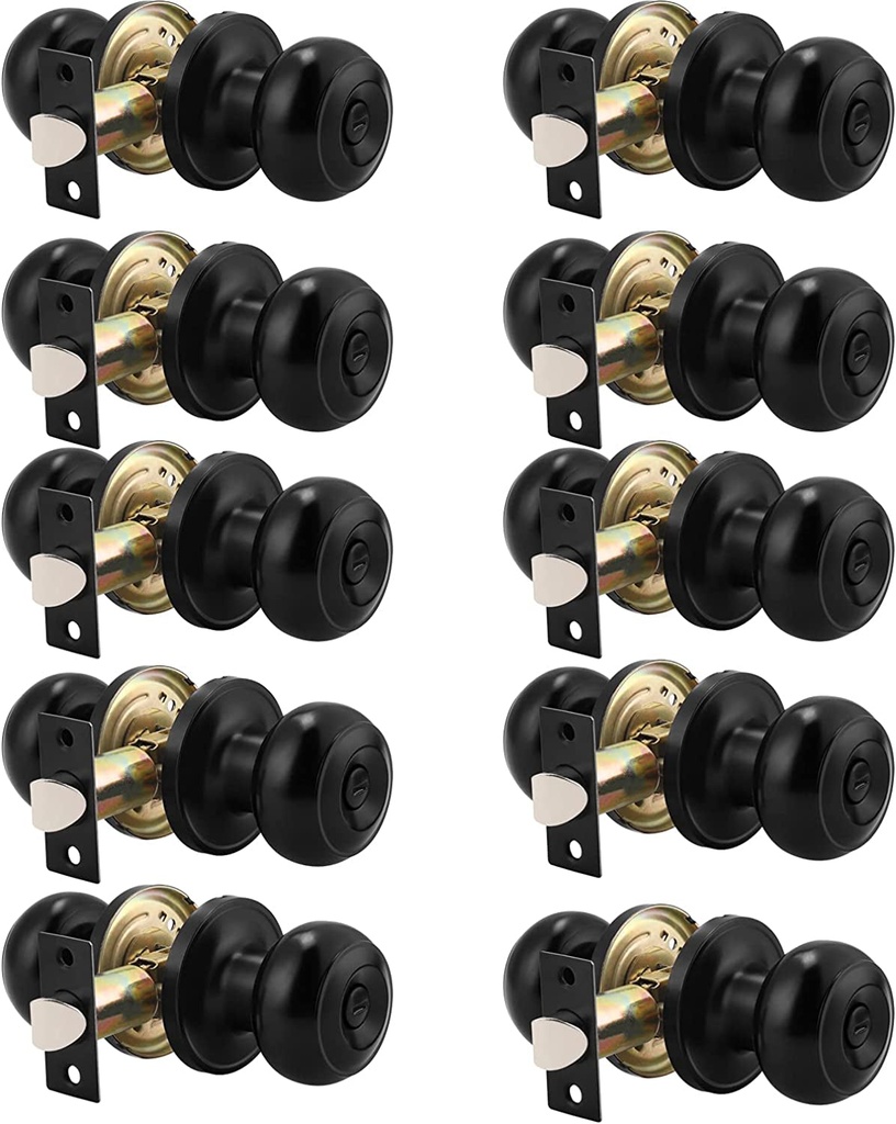Probrico 10 Pack round Privacy Door Knob(Thumb Turn Lock on the Inside), Keyless Doorknobs Interior/Exterior Lockset,Privacy Knobs for Bedroom/Bathroom,Black Modern Design Door Hardware