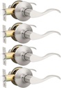 4 Pack Satin Nickel Modern Interior Passage Door Knobs, Keyless Door Handle for Hallway & Closet, Wave Style Non-Locking Door Lever Reversible for Left & Right Handed