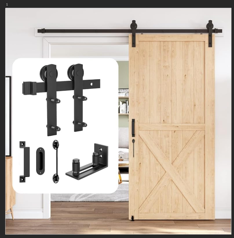 8Ft Heavy Duty Sturdy Sliding Barn Door Hardware Kit, Single Door-Smoothly and Quietly, Easy to Install and Reusable - Fit 1 3/8-1 3/4" Thickness & 48" Wide Door Panel, Black(I Shape Hanger)