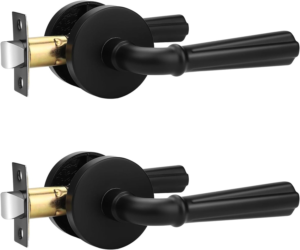 Orger 2 Pack Matte Black Passage Door Lever Interior Non-Locking Door Handle, Passage Door Lock for Closet and Hallway, Black Door Handle for Right & Left Sided Doors