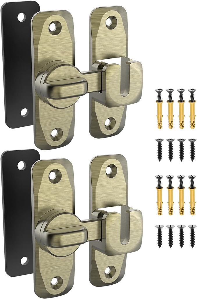 90/180 Degree Flip Barn Door Lock, Protect Privacy - Security Door Latch, Small Gate Latches Hardware for Barn, Garden, Bathroom, Cabinet, Window, Sliding Door (Bronze-2Pcs)