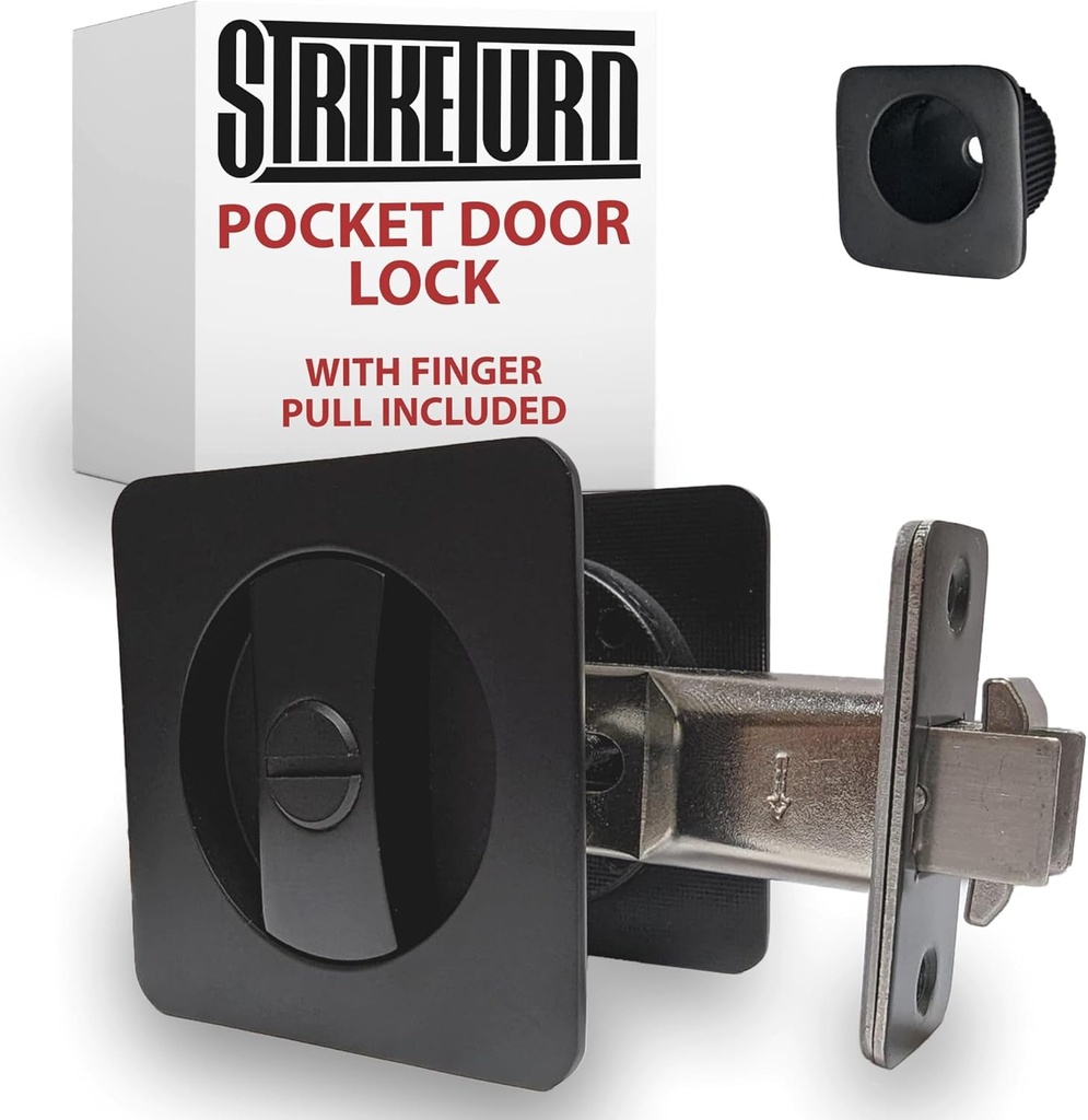Matte Black Pocket Door Lock and Pull - Reversible Pocket Door Privacy Lock - Ergonomic Pocket Door Handle with Pocket Door Pull - Customizable Matte Black Pocket Door Hardware with Lock for Safety