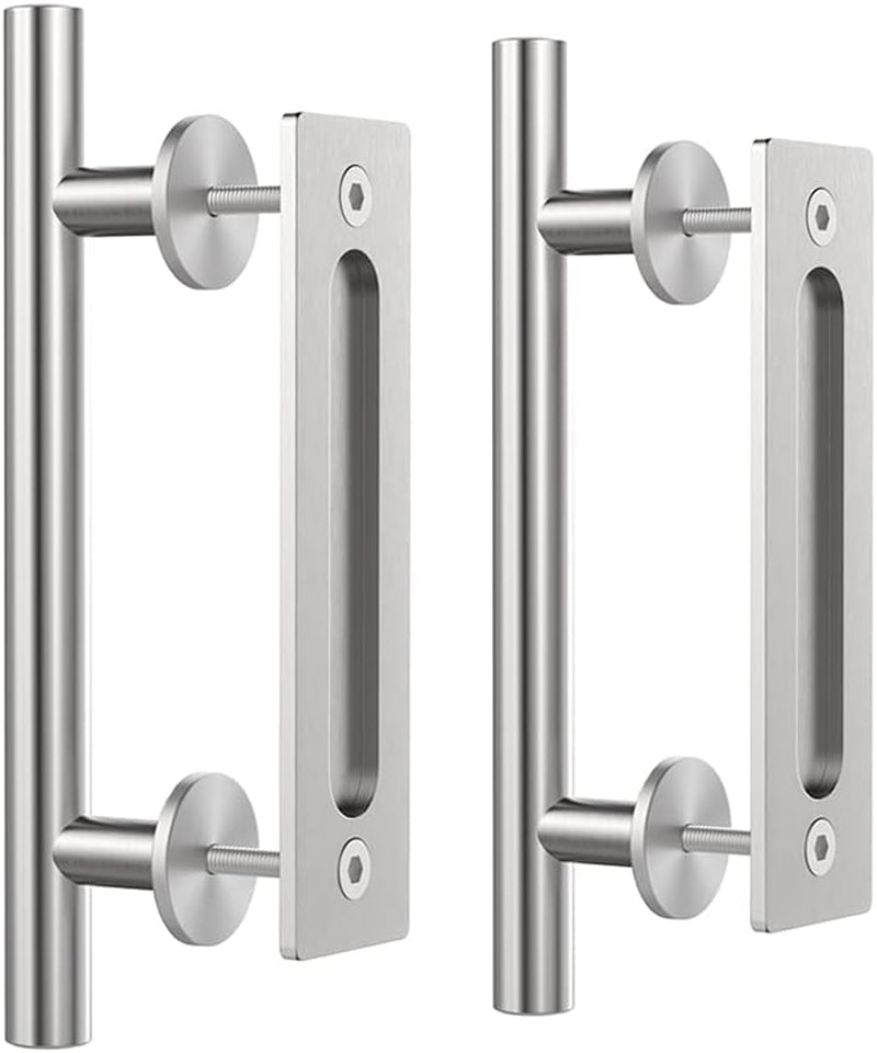 WINSOON 2PCS 12" Sliding Barn Door Handles Brushed Nickel with Flush Finger Pull Hardware Solid Stainless Steel Double-Sided Design Suitable for Modern Barn Door/Gate/Garages/Cabinet