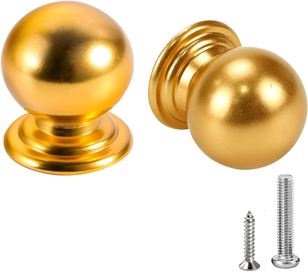 10 Packs Vintage Drawer Ball Shape Knobs,1 Inch Brass Cabinet Knobs,Alloy Solid Ball Cabinet Pulls, Metal Hardware for Living Room,Kitchen Cabinet,Drawers,Gold