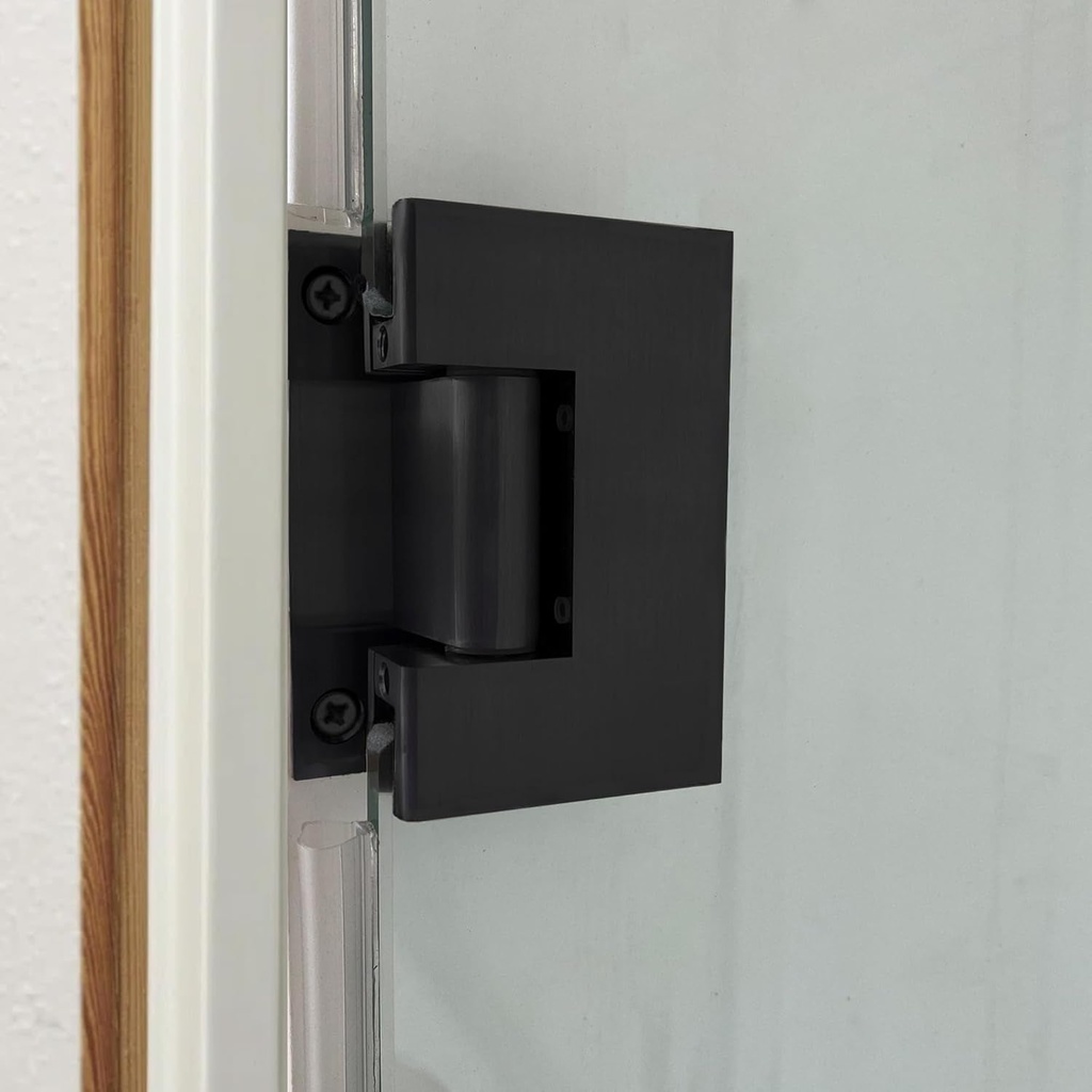 Brass Glass Door Hinge,90 Degree Heavy Duty Short Back Plate Hinges, Shower Door Hardware Replacement for 5/16" to 1/2" (8 to 12 Mm) Tempered Glass (Matte Black, 1 Pack (90 Degree))