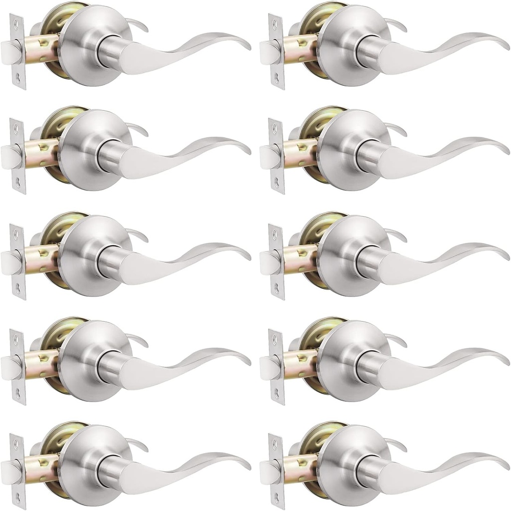 GOBEKOR 10 Pack Satin Nickel Passage Lever Handle Interior Door Levers Hallway Closet Door Handles Wave Door Lock Keyless Lever Door Handles