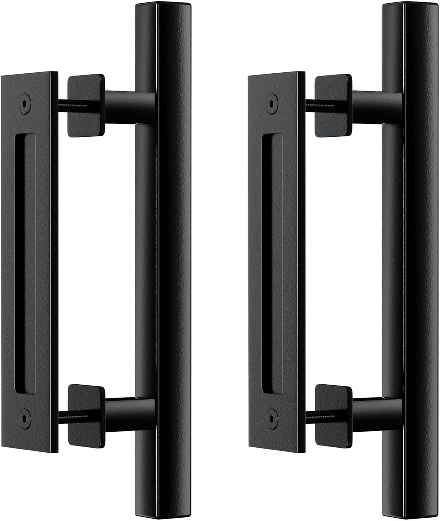 2 Pack 12" Barn Door Handles,Barn Door Handles Black,Sliding Barn Door Pull Handle,Matte Black Powder Coated,Double Sided Hardware Set-Heavy Duty-Square-Easy to Install (Square, 2Pack)