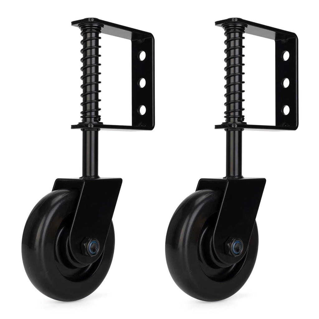 4.3" Heavy Duty Spring Loaded Gate Caster with Bearing, Drag Gate Wheels with 360° Swivel for Wooden Gate Fence, Metal Tube Gate, anti Sag Gate Kit with Bear, 200 Lbs Capacity, 2 Pcs, Black