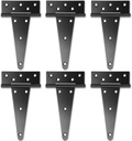 8 Inch T-Strap Shed Door Hinges, 6 Pack Heavy Duty Tee Hinge, T-Gate Hinges, Gate Strap Hinges, Black Wrought Hardware for Wooden Fences, Barn Door, Shed Doors