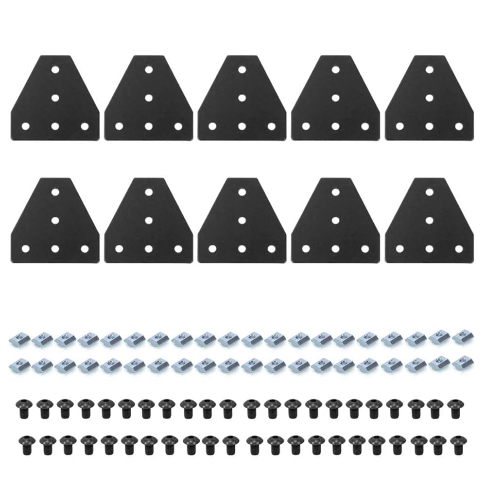 10Pcs 4040 Extrusion T Plate Joining Corner Brackets Connector T Slot Hardware 4040 V Slot Aluminum Extrusion Accessories with T Nuts and Screws for Extruded Aluminum Black