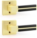 EHOMEWARE Gold Dummy Door Handles with Black Leather 2 Pack, Half Dummy No Lock Function without Latch or Key, Pull or Push Function for Pantry or French Doors