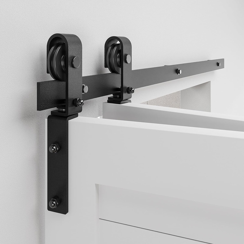 42" Bi-Folding Sliding Barn Door Hardware Track Kit,Smoothly&Quietly,Side Mounted Black Roller,Easy Install,Door Not Included [Fit Double 19" Bifold Doors]