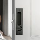 6.3” Privacy Pocket Door Lock Hardware,Invisible Sliding Door Lock with Keys,Recessed Handle Latch, Double Barn Door Lock, Invisible Furniture Hardware (Black)