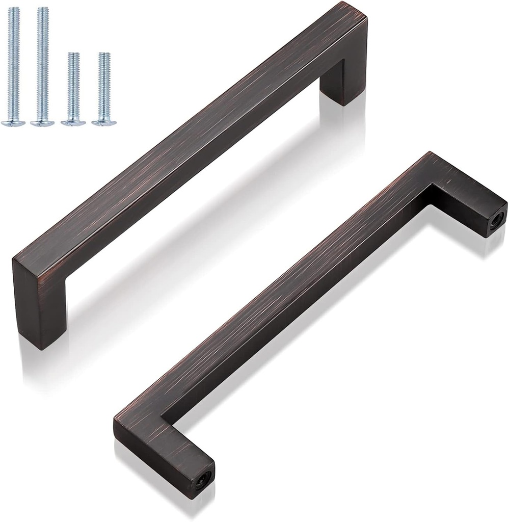 GOBEKOR 10 Pack Cabinet Handles Oil Rubbed Bronze Cabinet Pulls 5 Inch (128Mm) Hole Center Square Dresser Drawer Pulls Solid Dresser Handles for Kitchen Cabinets Bronze Cabinet Hardware