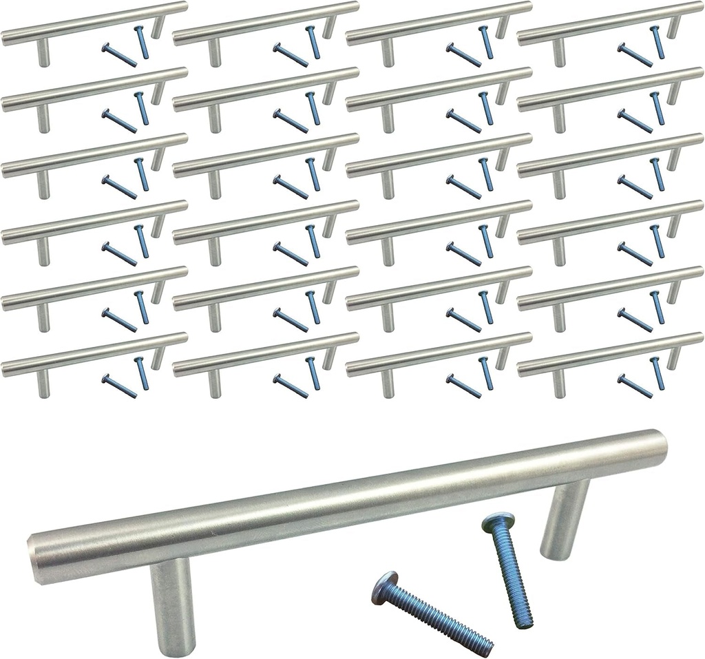 (25 Pack, L: 6 Inch CC: 4 Inch) Swiss Kelly Satin Nickel Kitchen Cabinet Handles Drawer Pulls