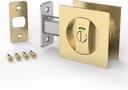 Filta Brushed Gold Pocket Door Lock Hardware with Color Coded Indicators for Bathroom,Square Privacy Pocket Door Heavy Duty Hardware,Bed/Bath Flush Sliding Pocket Door Lock