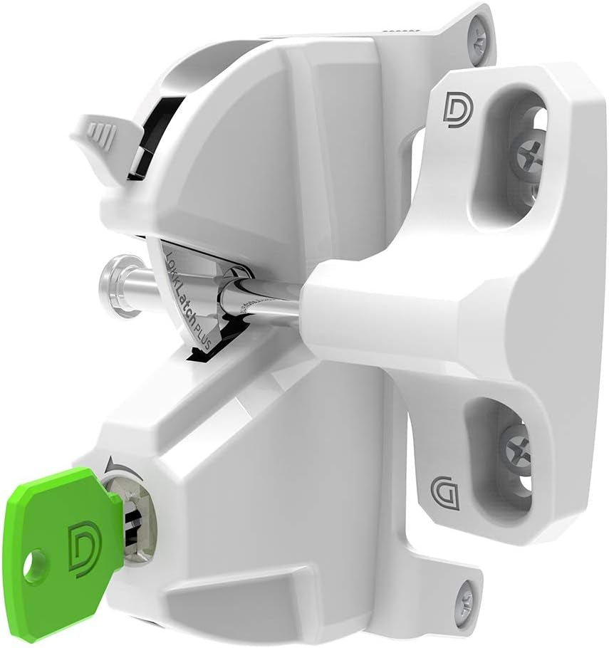 D&D Technologies LL3PWAWT Lokklatch Plus, Locking Privacy Gate Gravity Latch, Key Lockable on Both Sides of Gate, for Metal, Wood, and Vinyl Fences, White