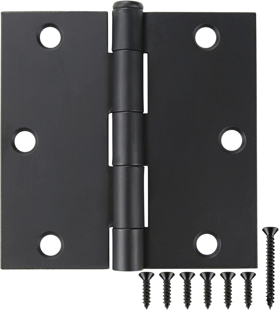 30 Pack Matte Black Door Hinges 3.5 X 3.5 Inch Interior 3 1/2 Inch Door Hinges for Doors Square Radius Corners Flat Iron Hinge 3 ½"X 3 ½" Door Hardware Controls