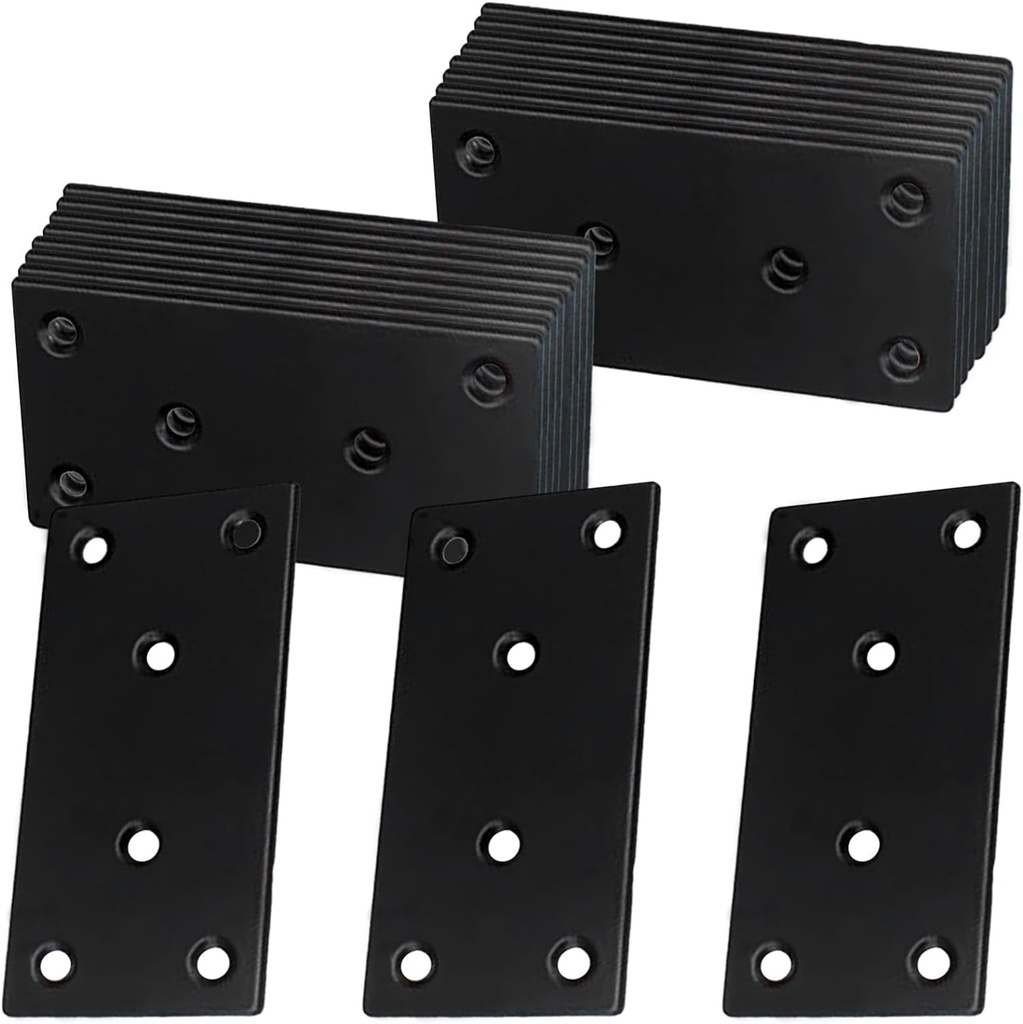50-Pack Black Flat Mending Plates,Stainless Steel Straight Mending Plates,Heavy Duty Metal Brackets for Brace,Wood Furniture Fence Bookcase