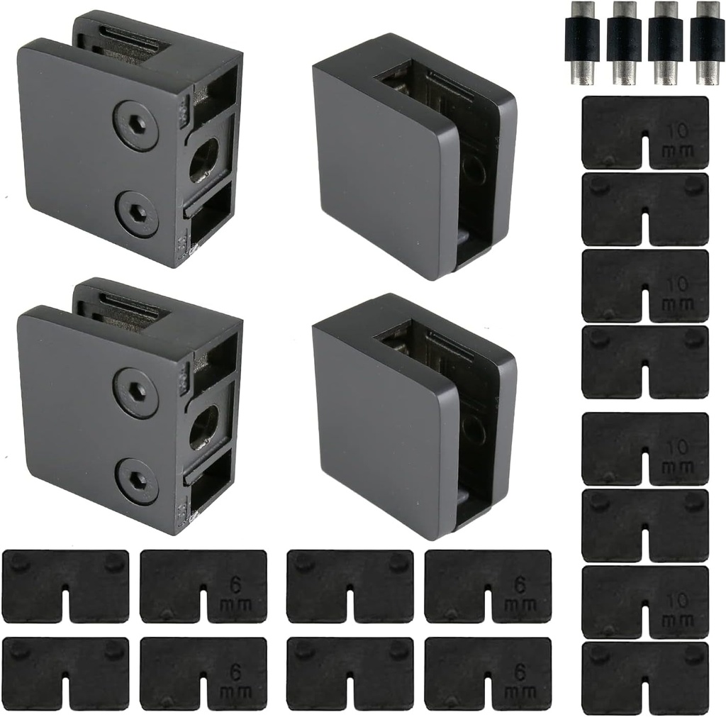Stainless Steel Square Flat Back Glass Clamp 45 X 45 Mm for 1/4" - 3/8" Tempered Glass or Laminated Glass (Matt Black Finish, 45 X 45 Mm, 40 Pcs GC-045FB)