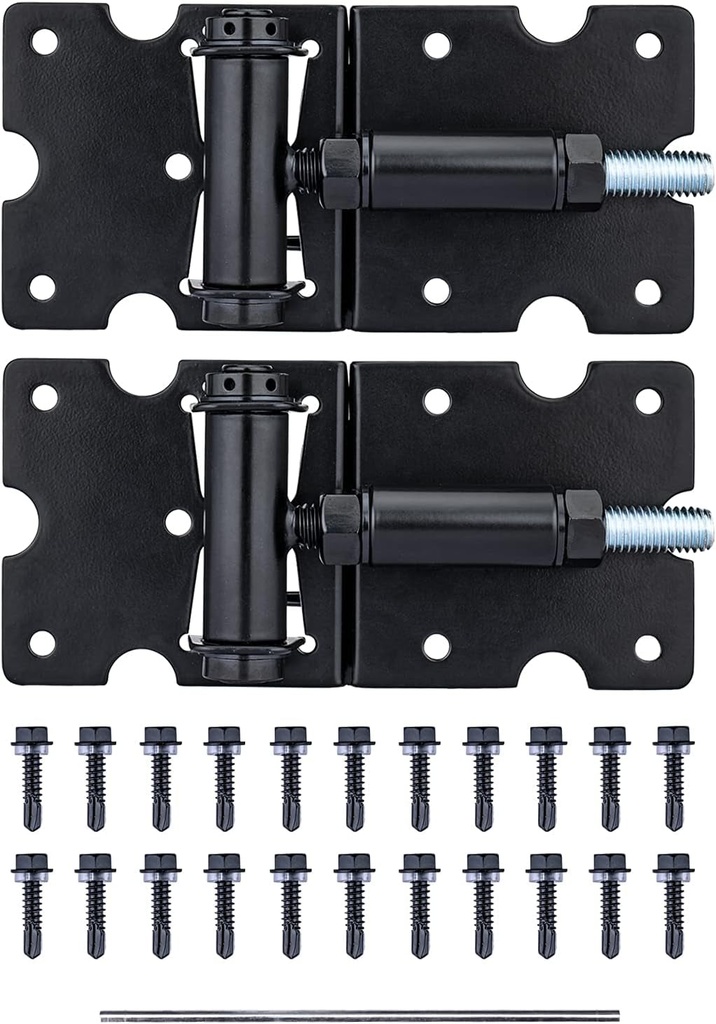 Self Closing Gate Hinges, Heavy Duty for Vinyl/Wood/Metal Fence, Pack of 2, with Slef-Tapping Screws and Adjuster Tool