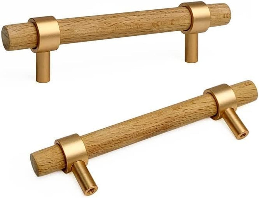 6 Pack Wooden Drawer Pulls, Beech Wood Drawer Handles 3 Inch Hole Center Wood Hardware for Cabinets Dressers with Screw, Perfect Replacement Old Handles,Rose Gold