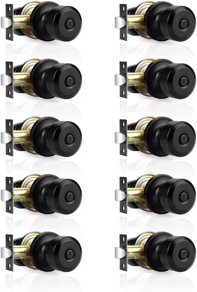Probrico (10 Pack Black Privacy Locks, Keyless Interior Door Knobs (Cylindrical Shape Knob), Contemporary Hardware for Bathroom Bedroom