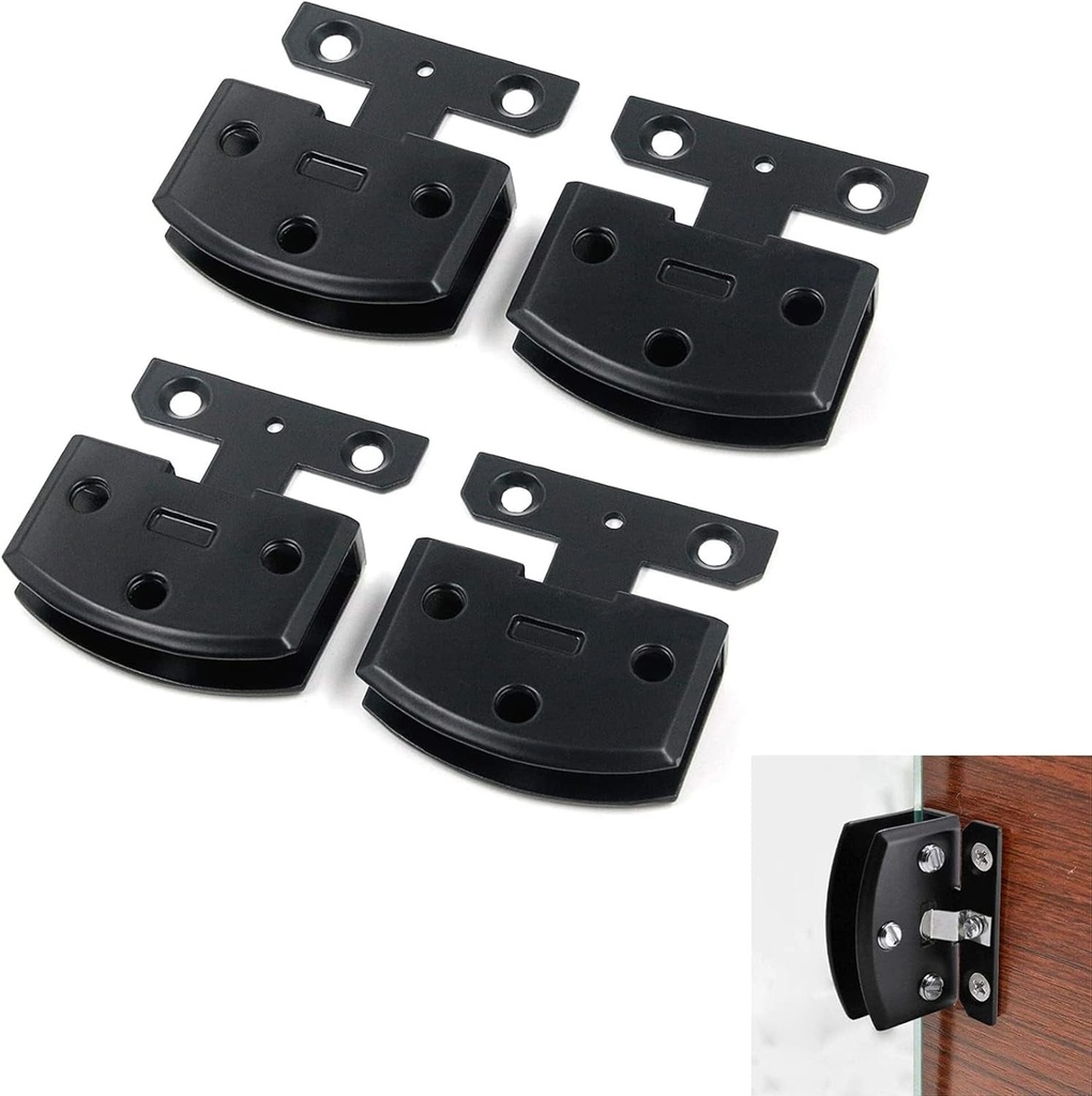 AWEN 4Pcs Glass Doors Hinge Cupboard Showcase Wine Cabinet Clamp Ambry Gate Hinges Replacement Parts, Black