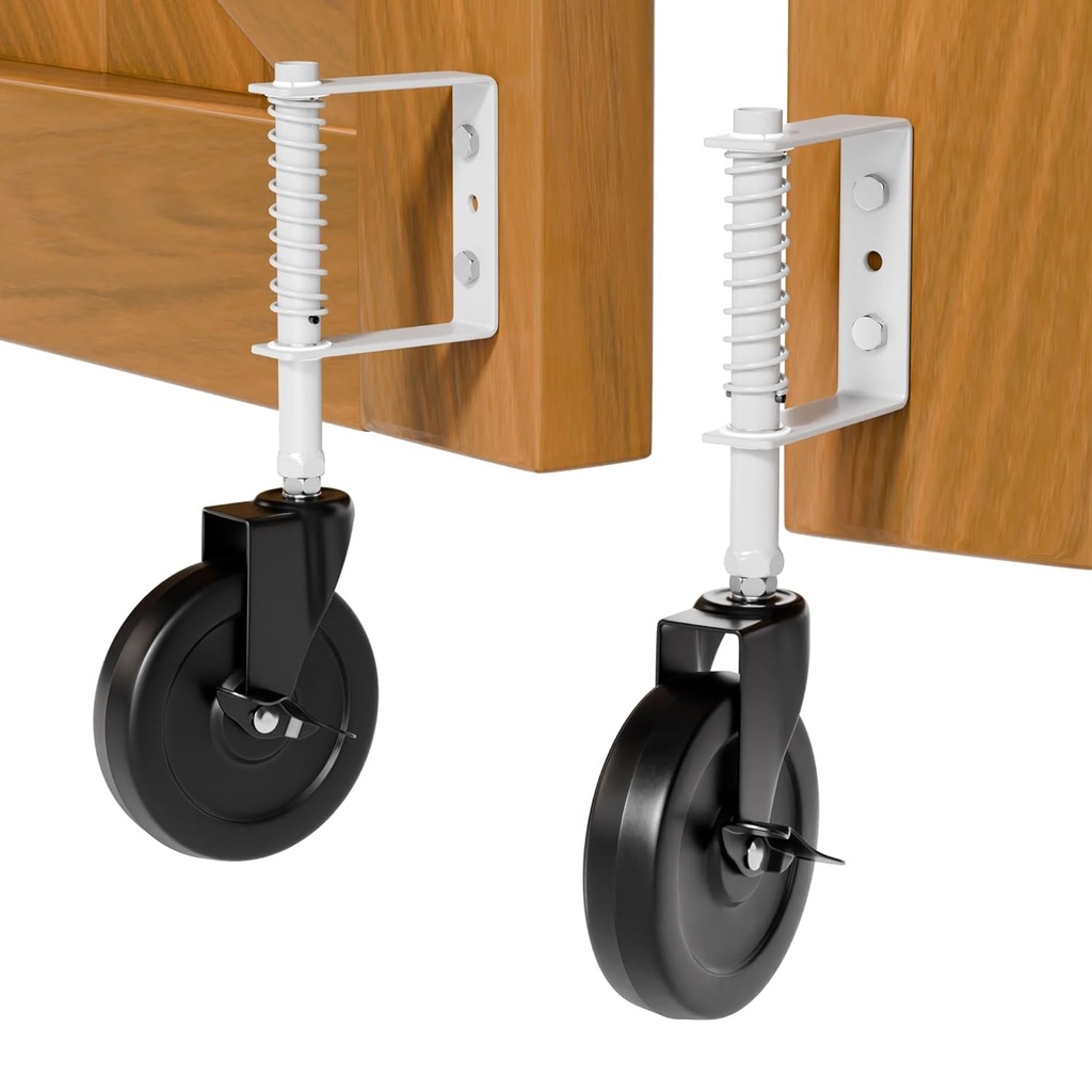 5" Heavy Duty Spring Loaded Gate Caster Wheel with Side Brake, Drag Gate Wheels with 360° Swivel for Wooden Gate Fence, Metal Tube Gate, anti Sag Gate Kit, 200 Lbs Capacity, 2 Pcs, White