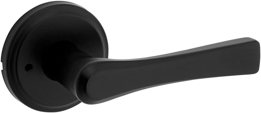 Kwikset Katella Interior Privacy Door Handle with Lock, Door Lever for Bathroom and Bedroom, Matte Black Reversible Keyless Push Button Lock Door Lever, with Microban Protection