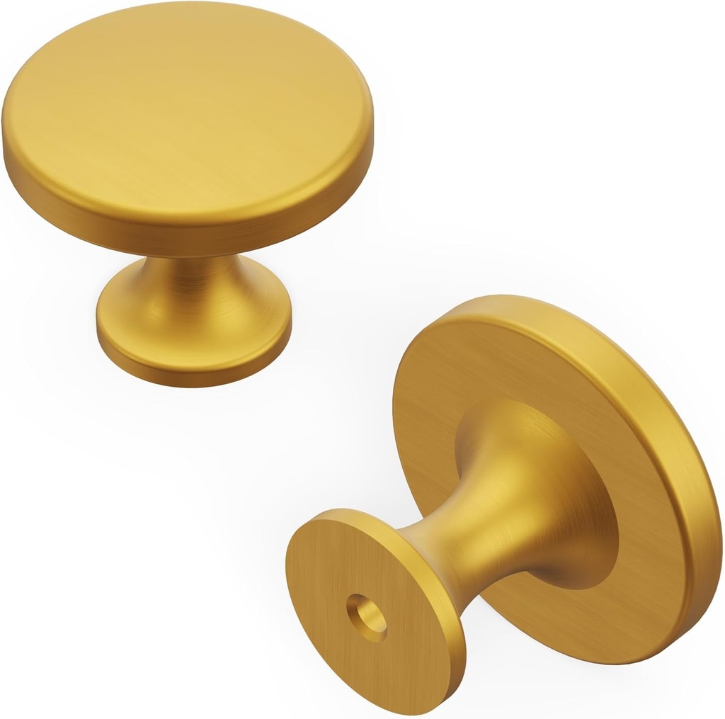 Hickory Hardware 10 Pack Solid Core Kitchen Cabinet Knobs, Luxury Cabinet and Dresser Knobs, Handle Pulls for Doors & Drawers, 1-3/8 Inch, Brushed Golden Brass, Forge Collection