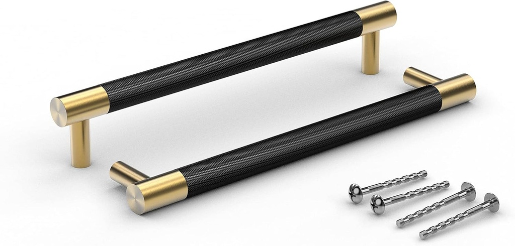 Bar Cabinet Handle Knob Pull Brushed Satin Gold/Brass Finish with Electroplated Black 8.5" (7.5" Hole Center) for Kitchen Cabinet Hardware/Dresser Drawer Handles 10 Pack