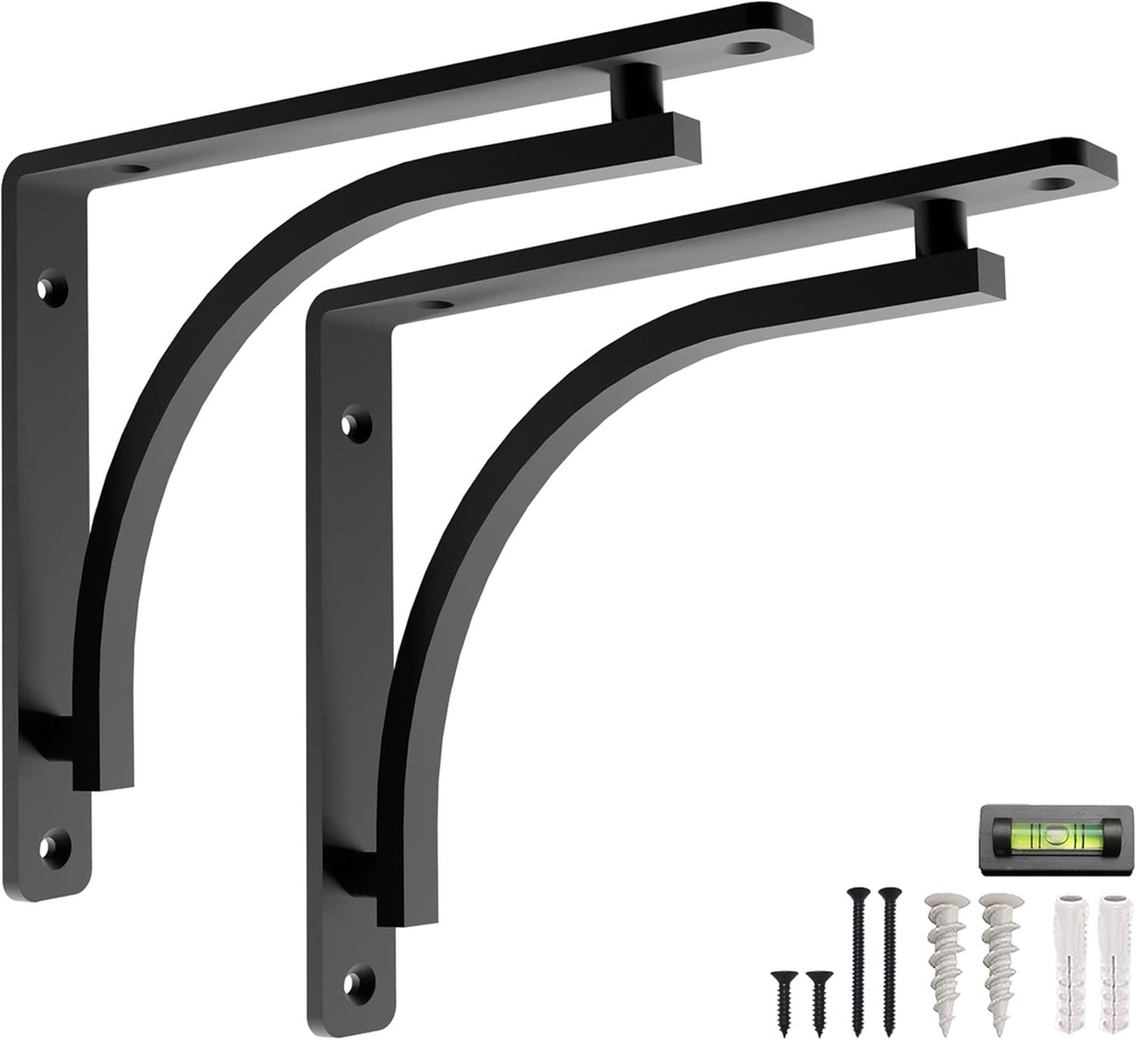 Classic Shelf Bracket Set by Balin Designs (Black) for 12"- 14" Mantel Shelves L Brackets – Heavy Duty Decorative Metal Supports – Easy Installation with Hardware Included - Set of 2